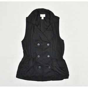 Ann Taylor Loft Women's Double Breasted Vest Collared Solid Lyocell Black Size M